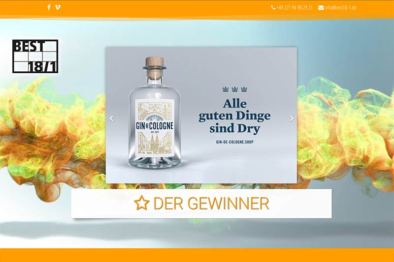 Screenshot der best 18/1-Website mit dem Gewinnermotiv von Gin De Cologne