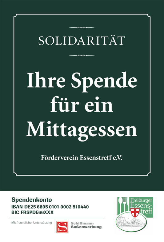 Plakatmotiv Essenstreff Freiburg, gefördert von Schiffmann